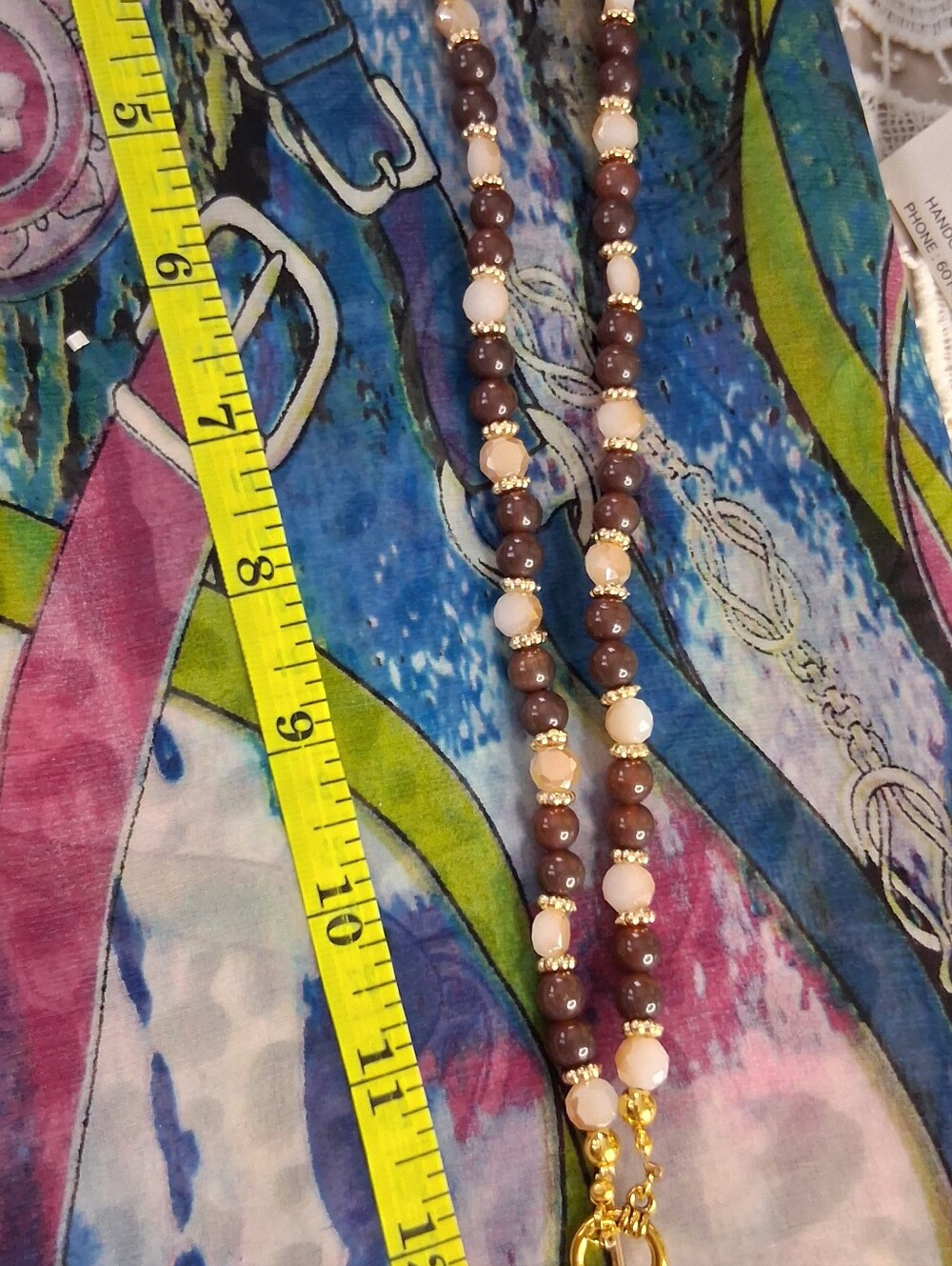 Gold Heart Pendant Brown and Cream Beaded Necklace - Picture 2 of 3